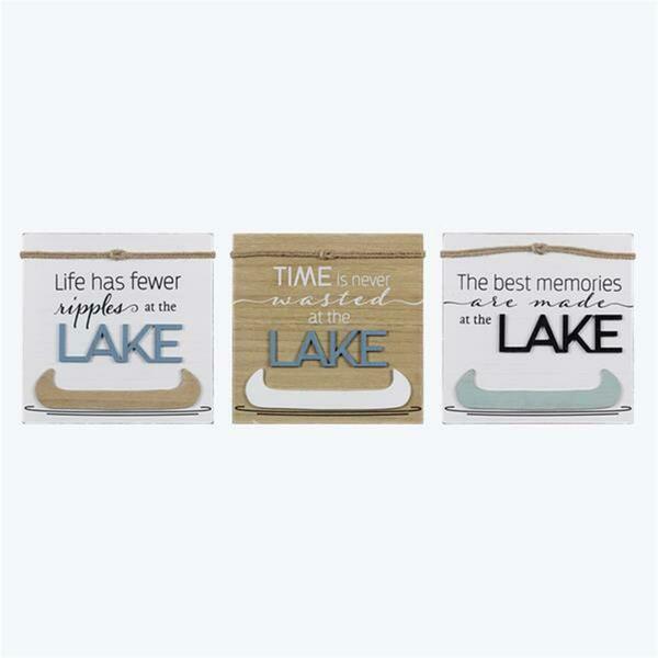 Youngs Wood Table Top Lake Sign, Assorted Color - 3 Piece 21822
